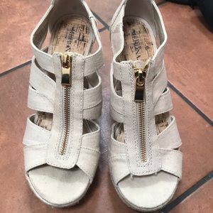 Barely worn burlap wedge sandals
